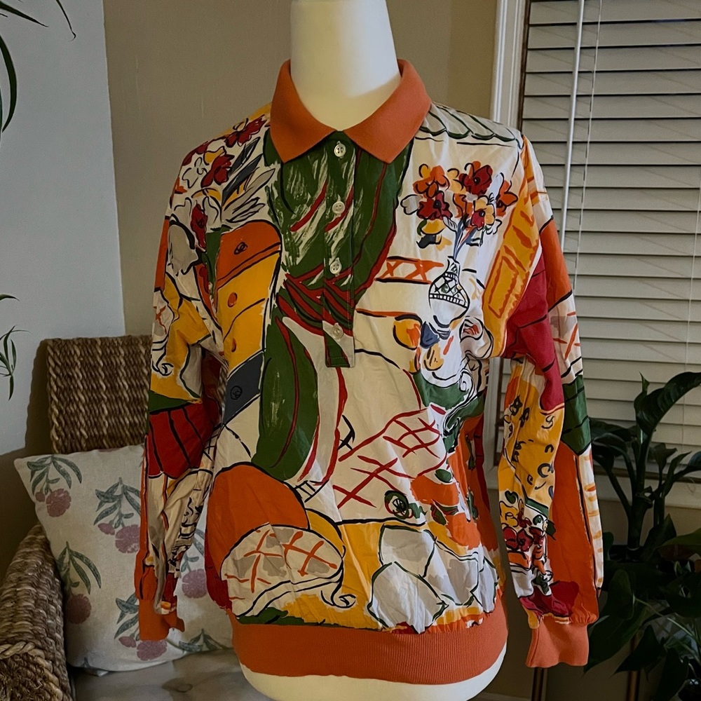 Authentic Vintage Christian Dior Sports Pattern Print Polo Longsleeve Size M